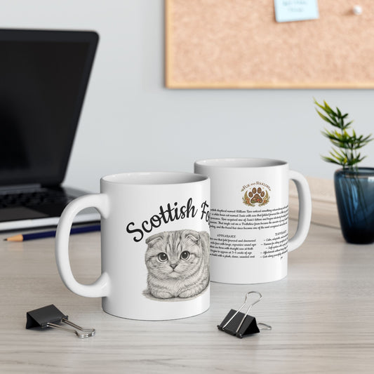 Scottish Fold Cat Ceramic Mug — Cute Cat Breed Illustration & Description (11oz, 15oz)