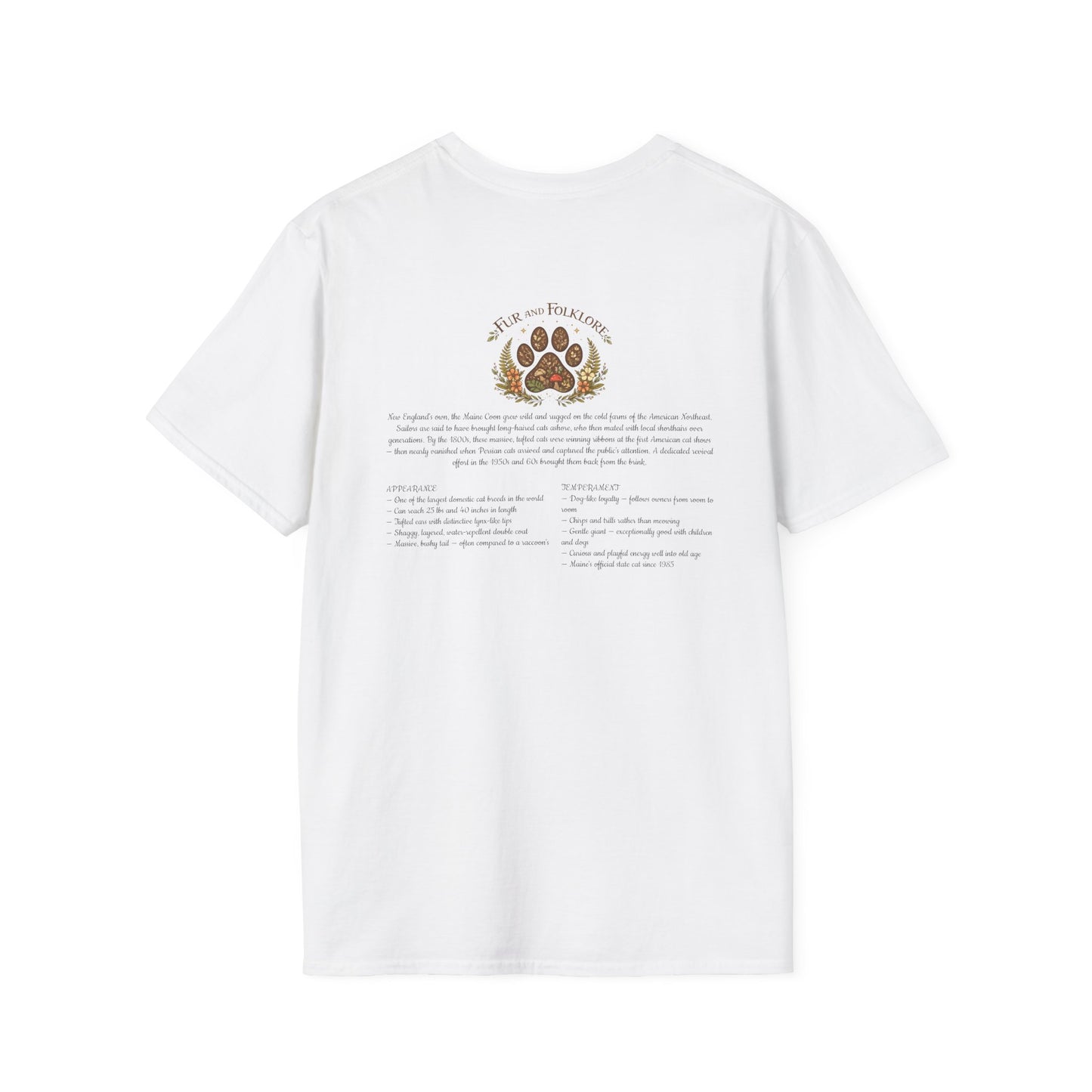 Maine Coon Cat T-Shirt – Detailed Illustration & Paw Print Back Design