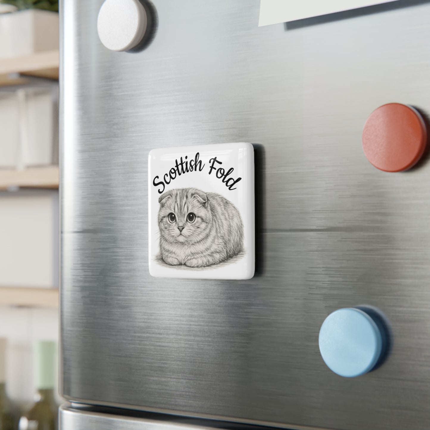 Scottish Fold Cat Porcelain Magnet – Cute Kitten Square Fridge Magnet