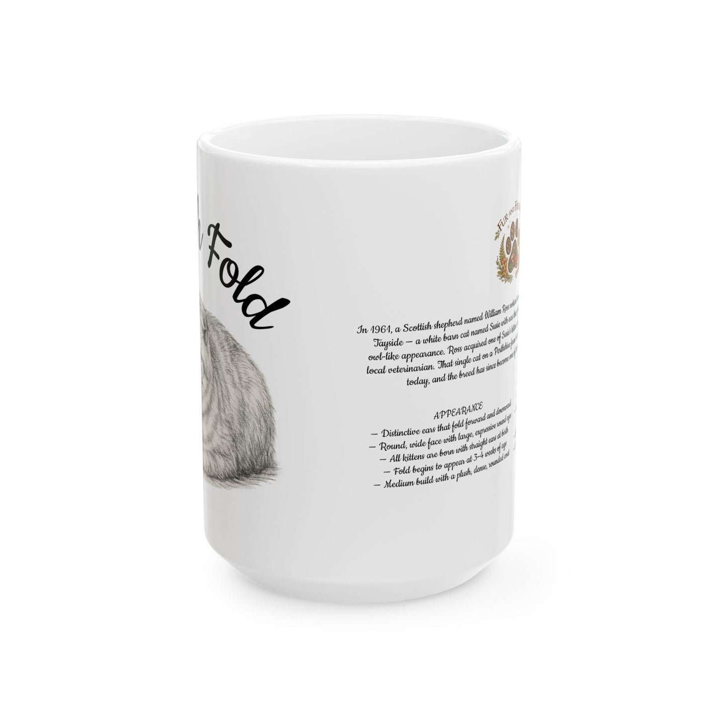 Scottish Fold Cat Ceramic Mug — Cute Cat Breed Illustration & Description (11oz, 15oz)