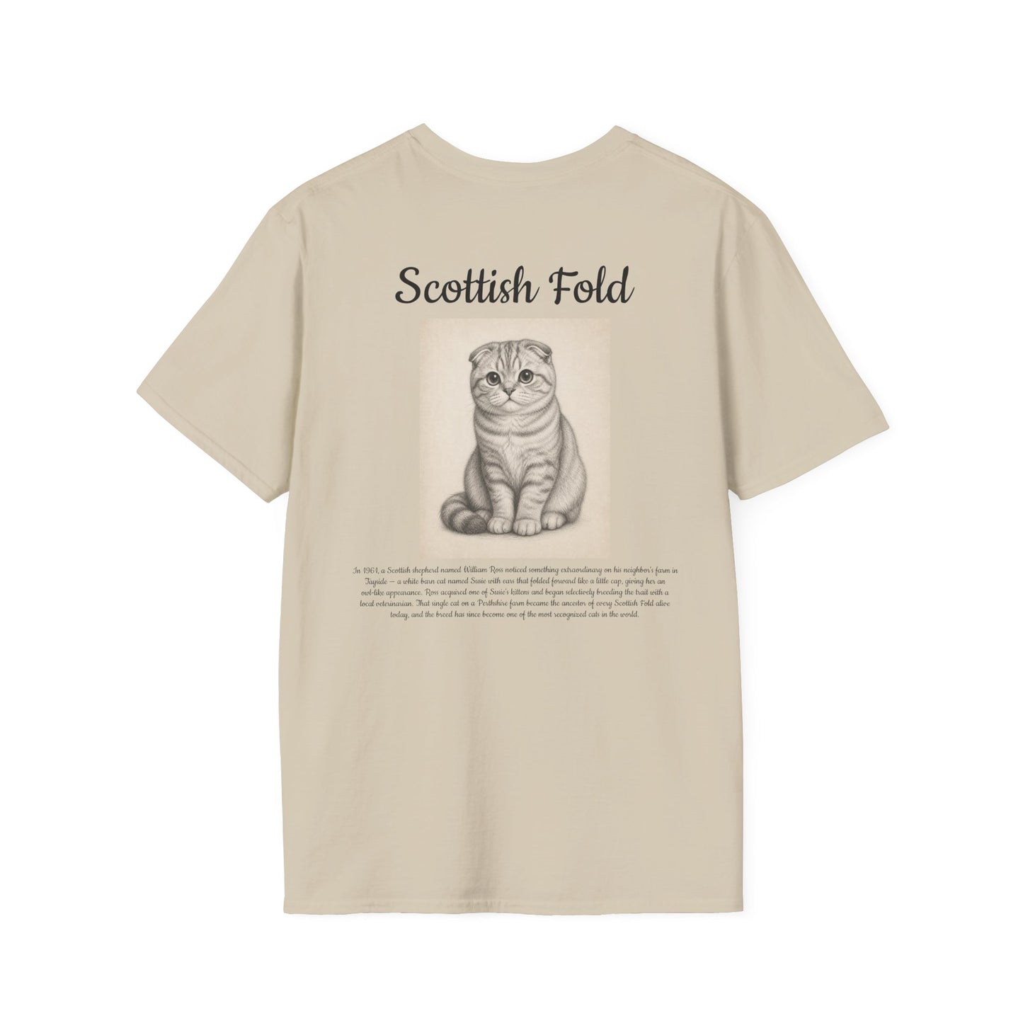 Scottish Fold Cat T-Shirt — Illustrated Breed Portrait Tee