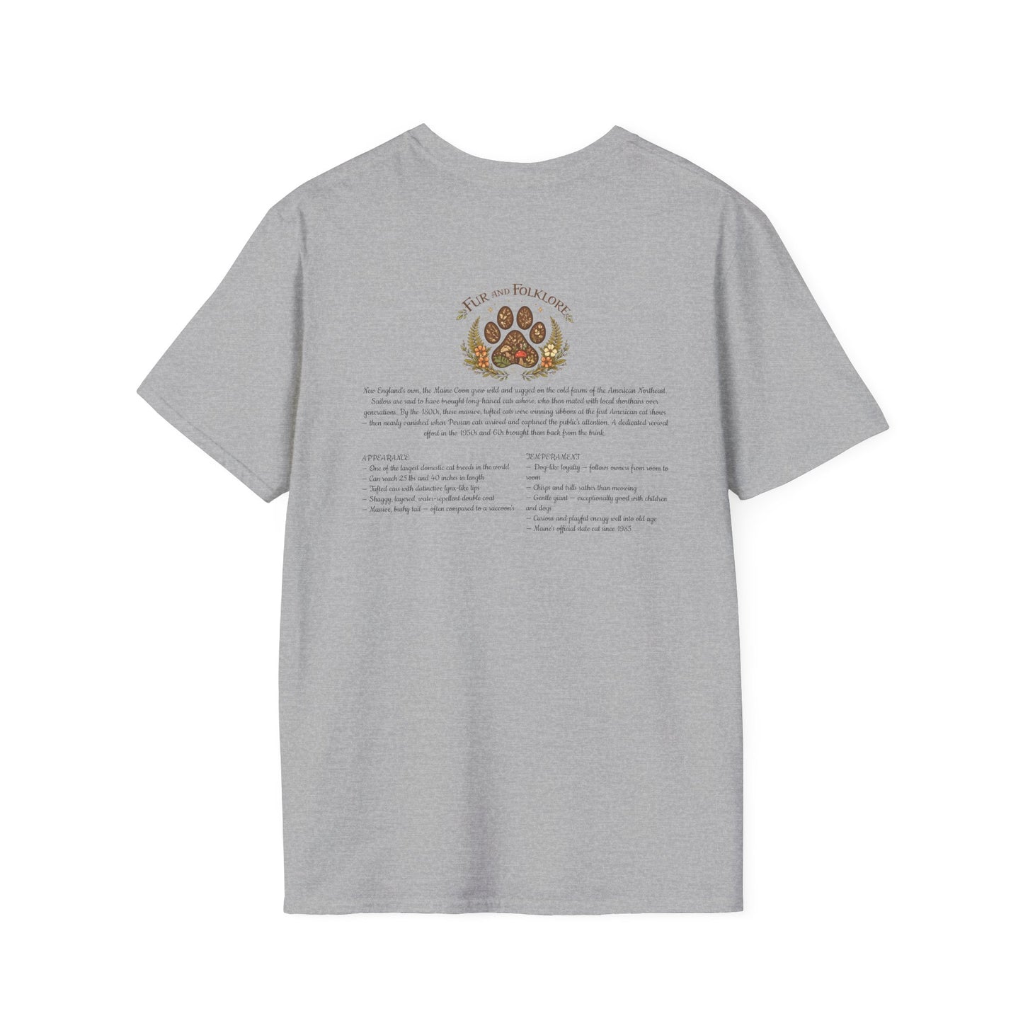 Maine Coon Cat T-Shirt – Detailed Illustration & Paw Print Back Design