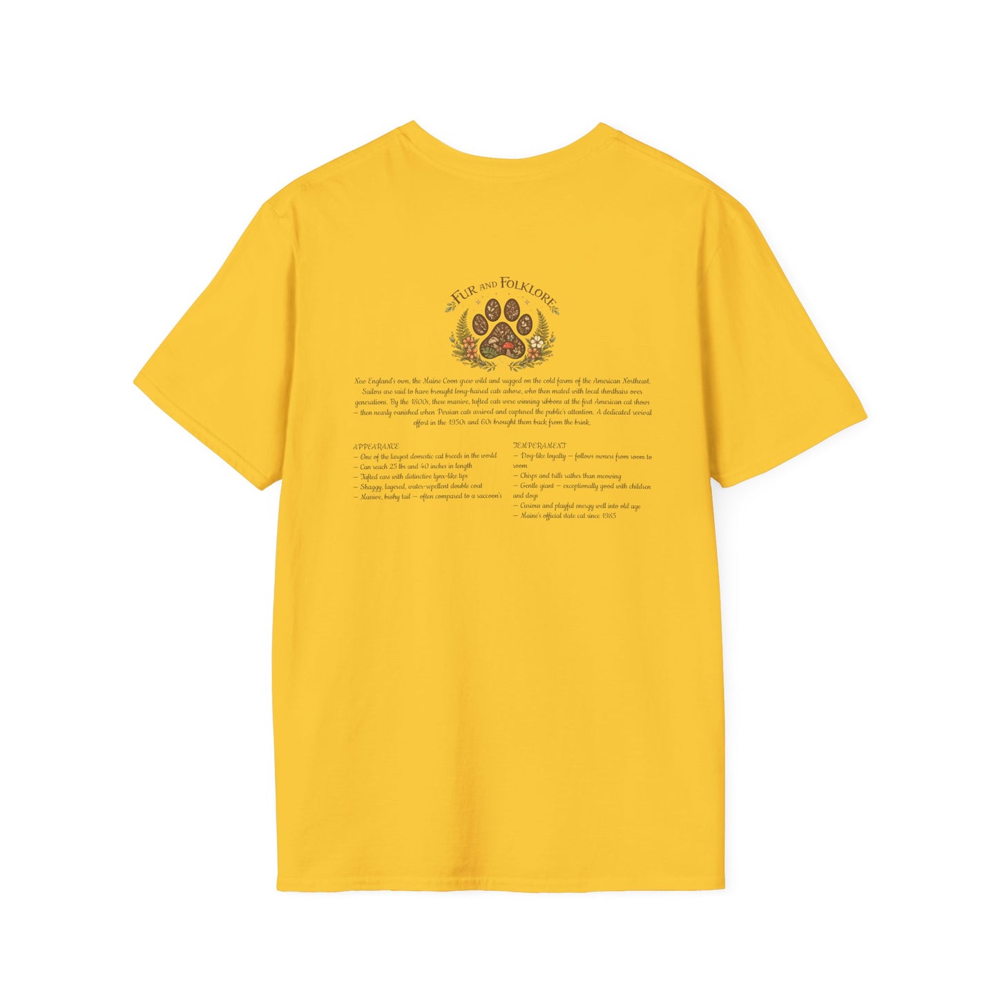 Maine Coon Cat T-Shirt – Detailed Illustration & Paw Print Back Design