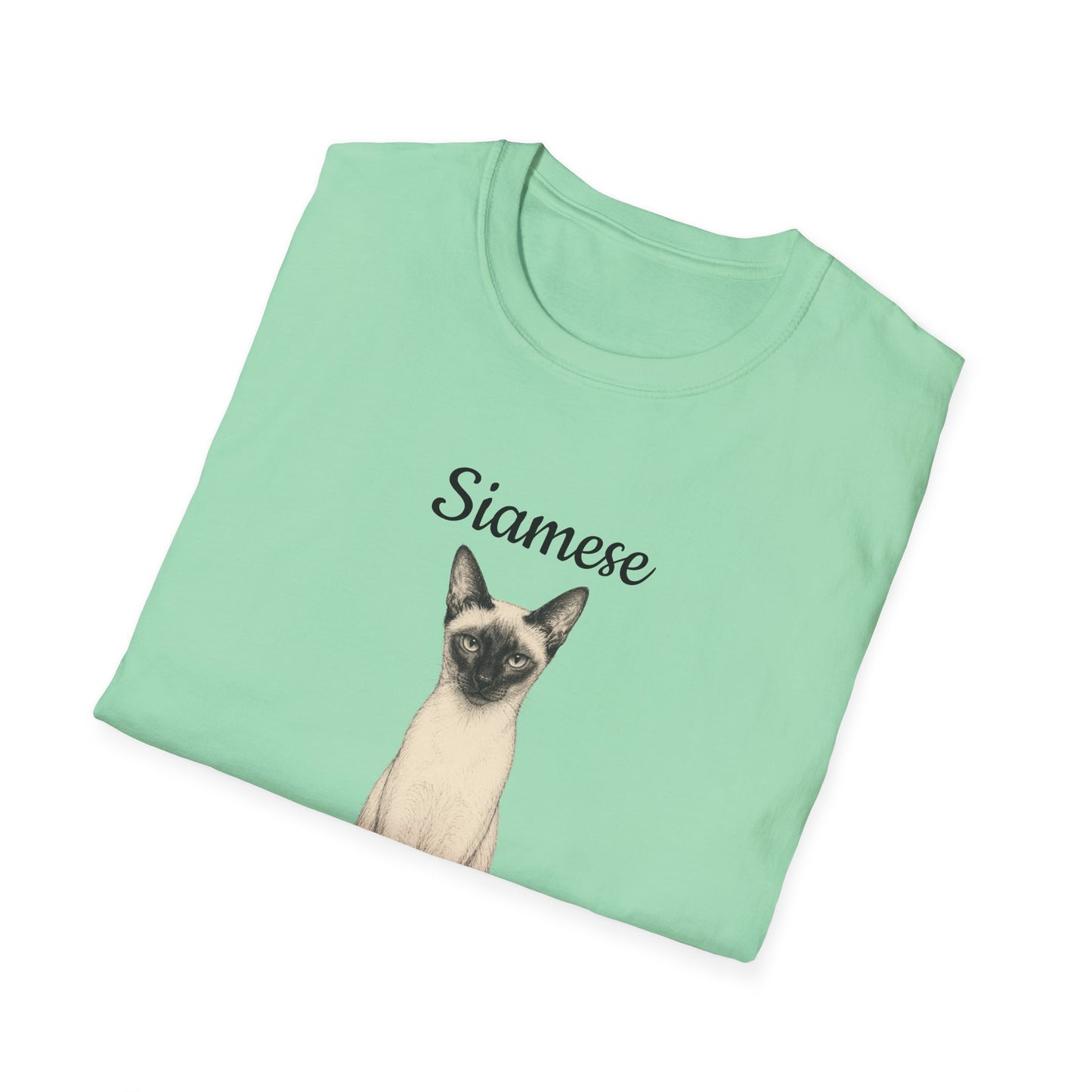 Siamese Cat T-Shirt — Illustrated Siamese Portrait Tee with Paw Print Back Design