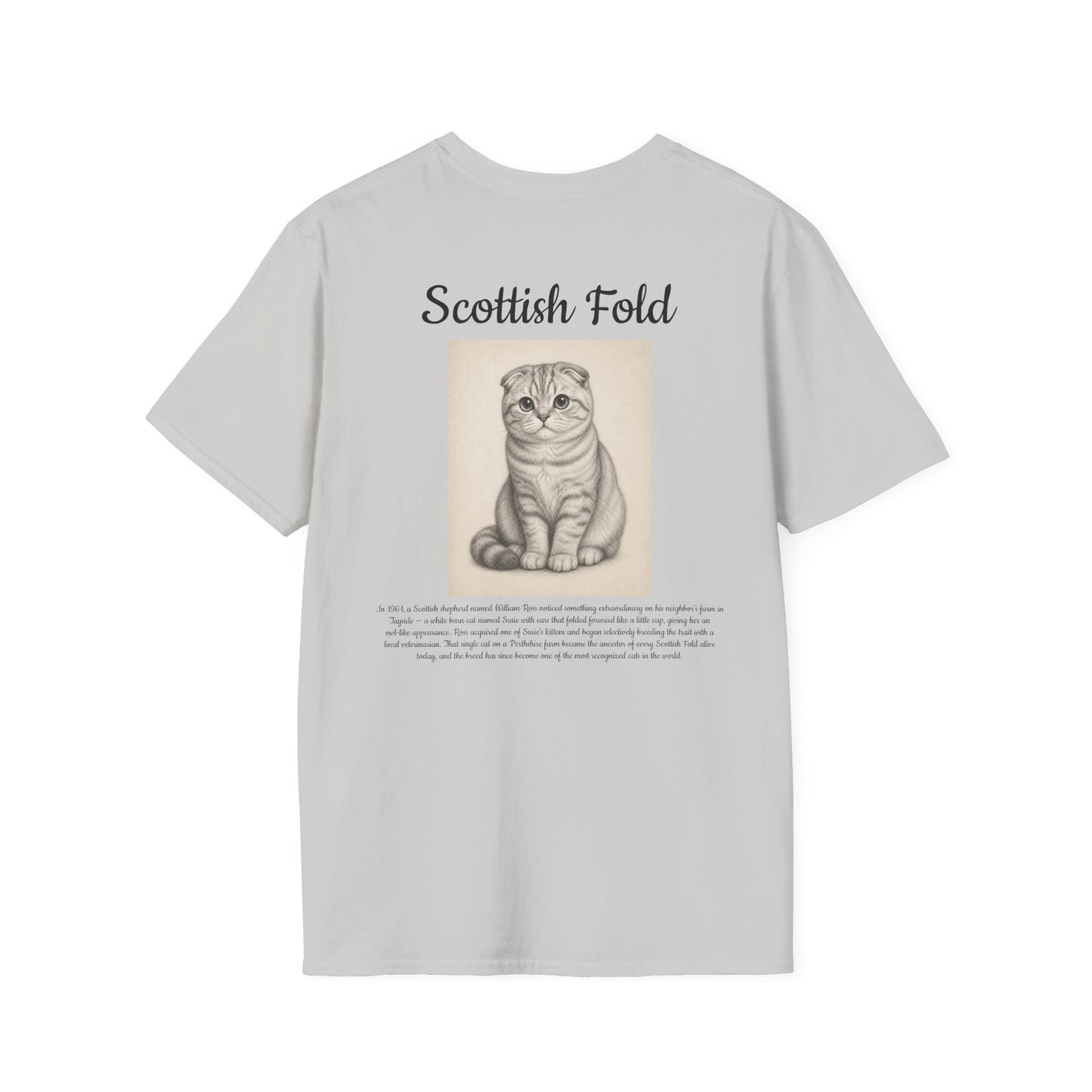 Scottish Fold Cat T-Shirt — Illustrated Breed Portrait Tee