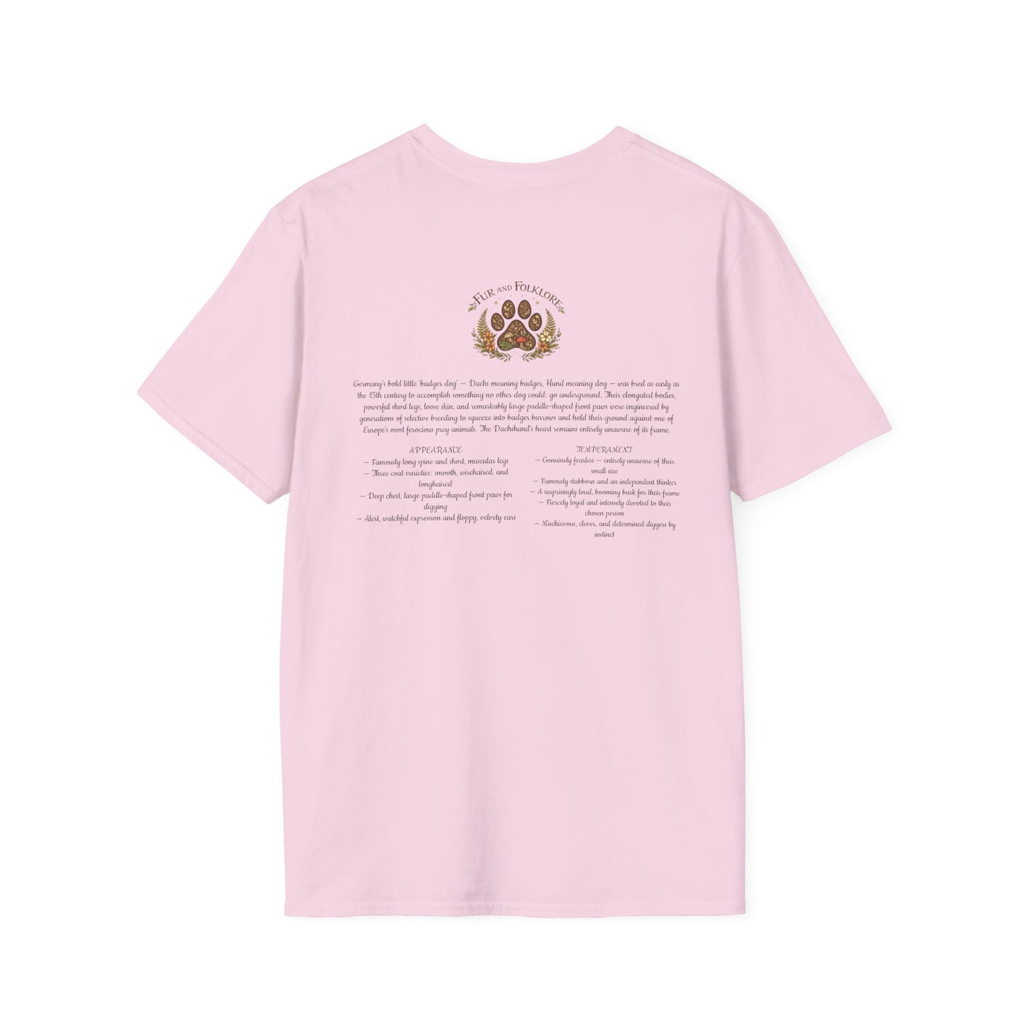 Dachshund Vintage Illustration T-Shirt — Rescue Paw Print Back Tribute