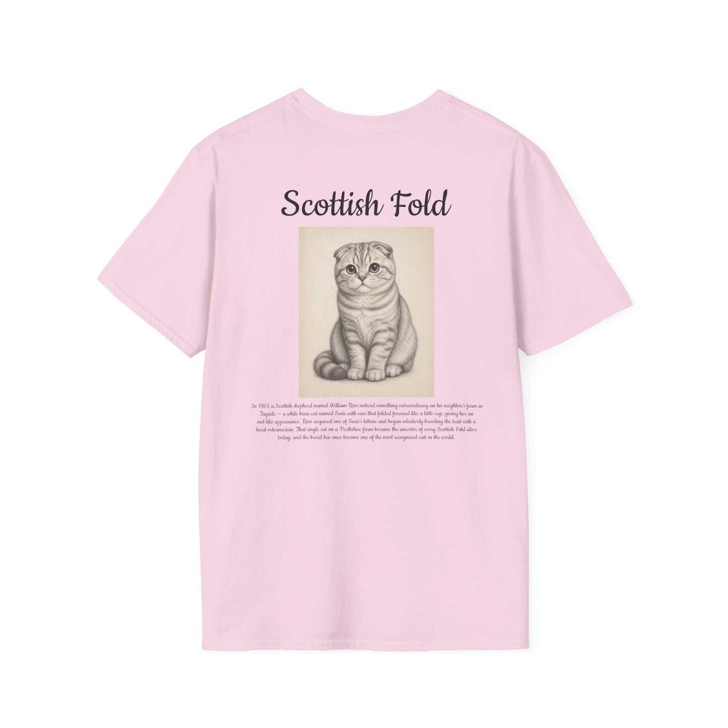 Scottish Fold Cat T-Shirt — Illustrated Breed Portrait Tee