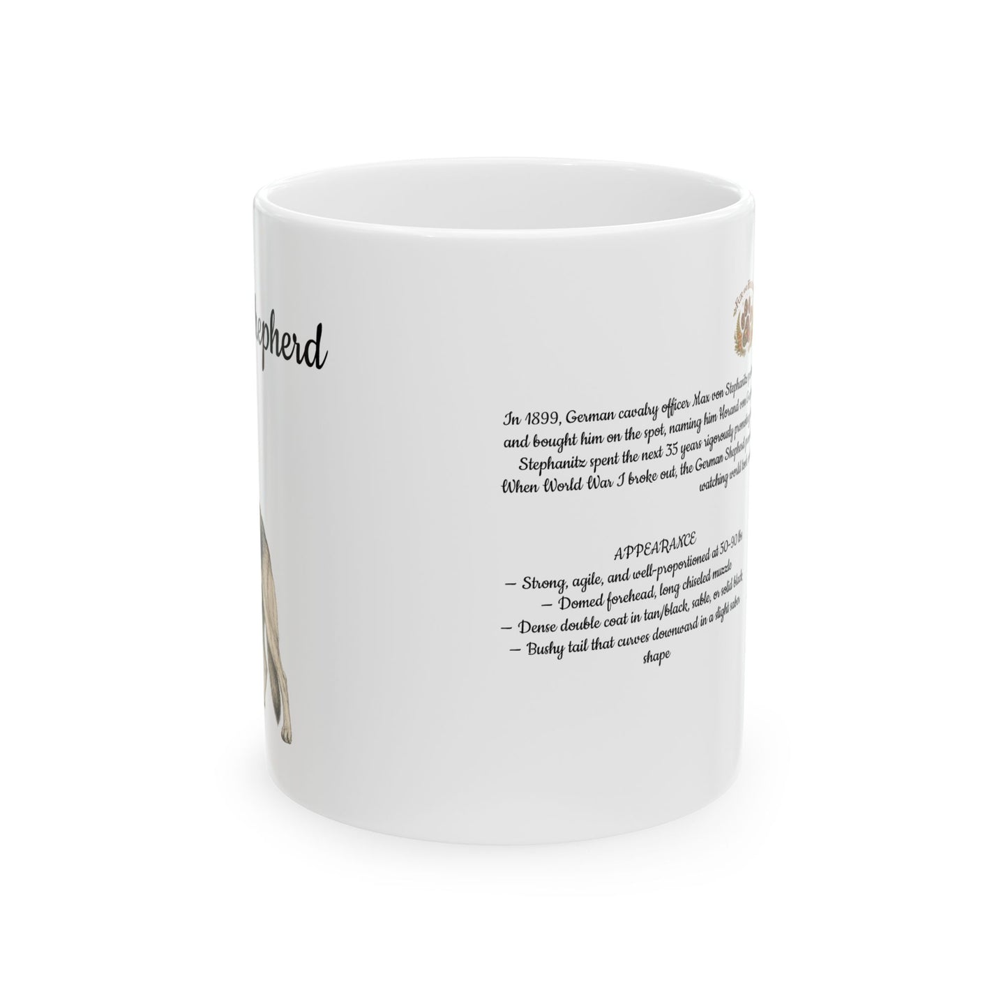 German Shepherd Coffee Mug — Vintage Breed Art & History Gift (11oz/15oz)