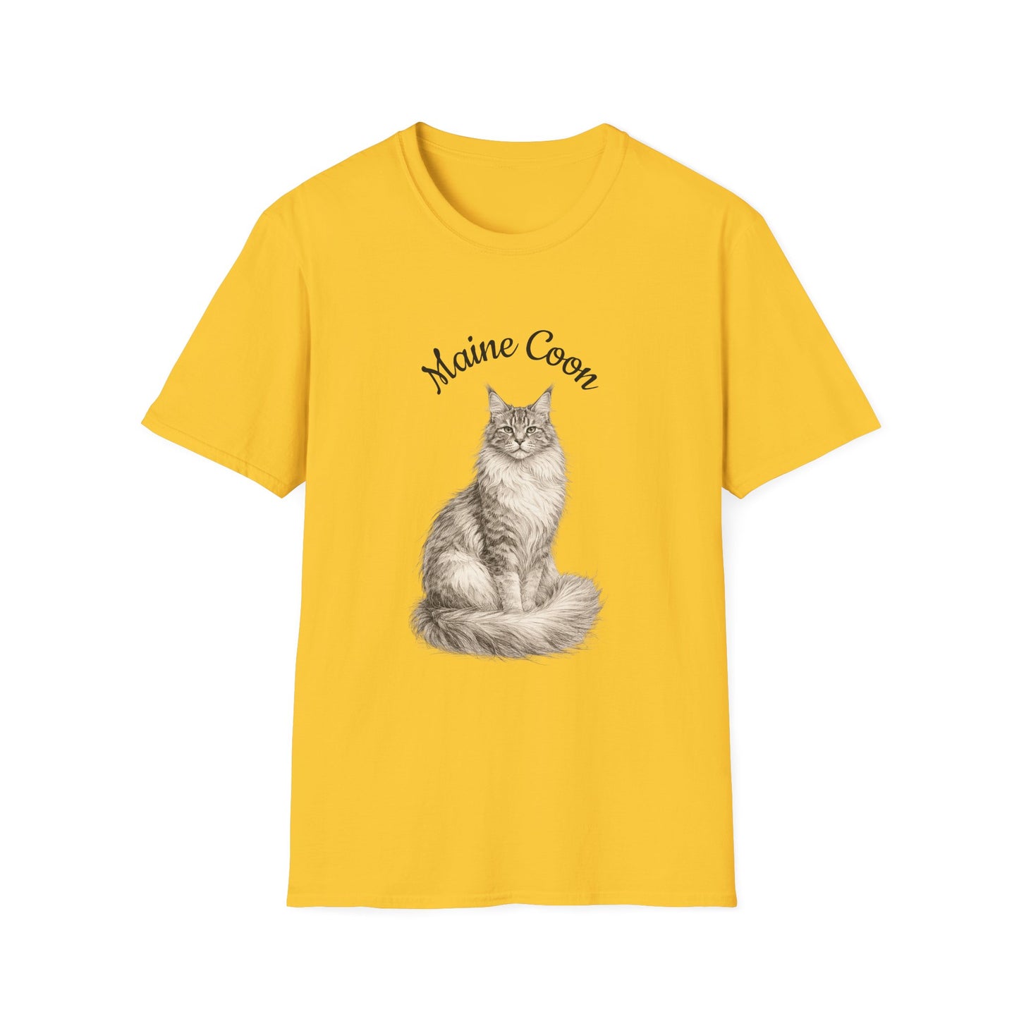 Maine Coon Cat T-Shirt – Detailed Illustration & Paw Print Back Design
