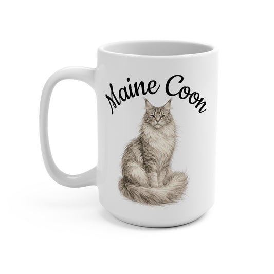 Maine Coon 15oz Ceramic Mug — 'Fur and Folklore' Paw Print Design, Pet Lover Coffee Cup
