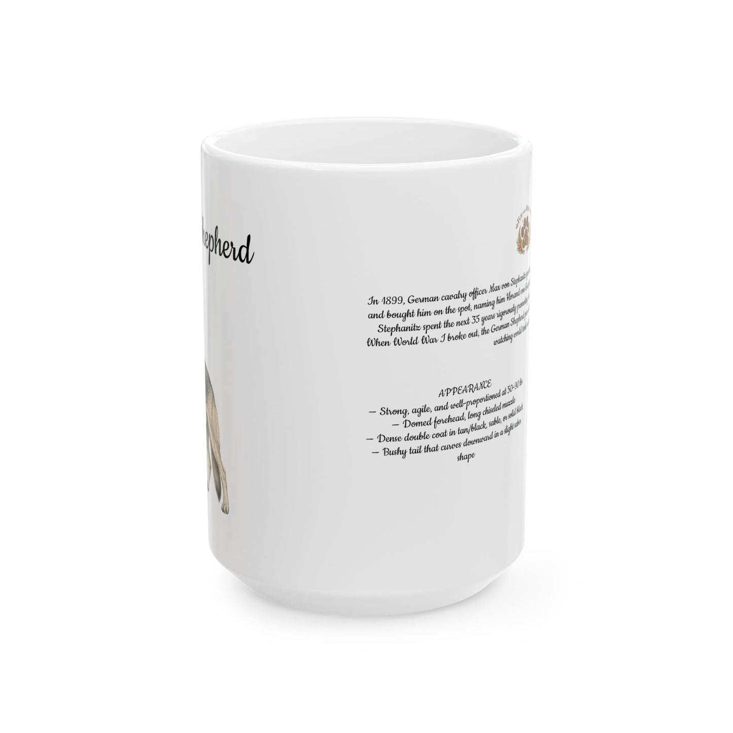 German Shepherd Coffee Mug — Vintage Breed Art & History Gift (11oz/15oz)