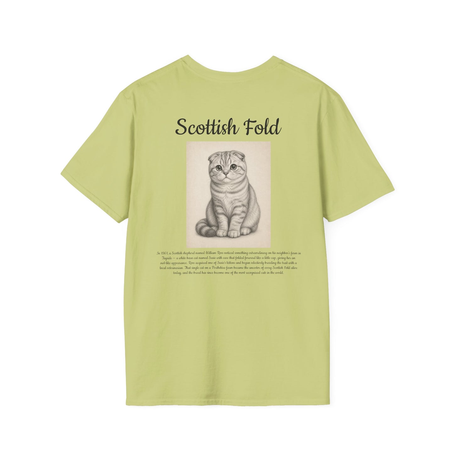 Scottish Fold Cat T-Shirt — Illustrated Breed Portrait Tee