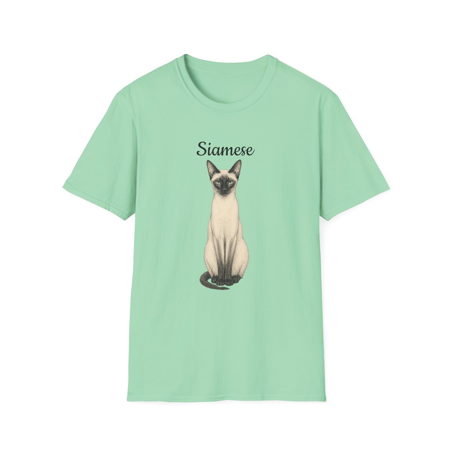 Siamese Cat T-Shirt — Illustrated Siamese Portrait Tee with Paw Print Back Design