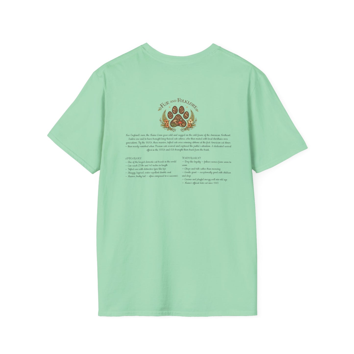 Maine Coon Cat T-Shirt – Detailed Illustration & Paw Print Back Design