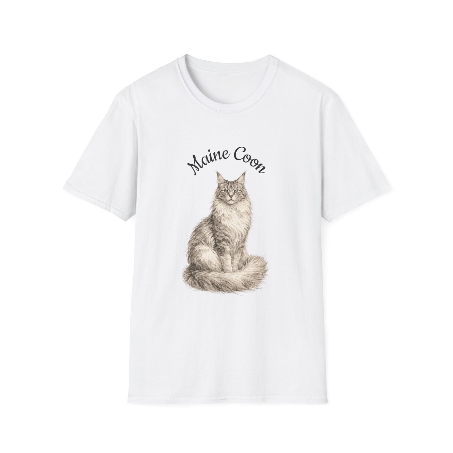 Maine Coon Cat T-Shirt – Detailed Illustration & Paw Print Back Design