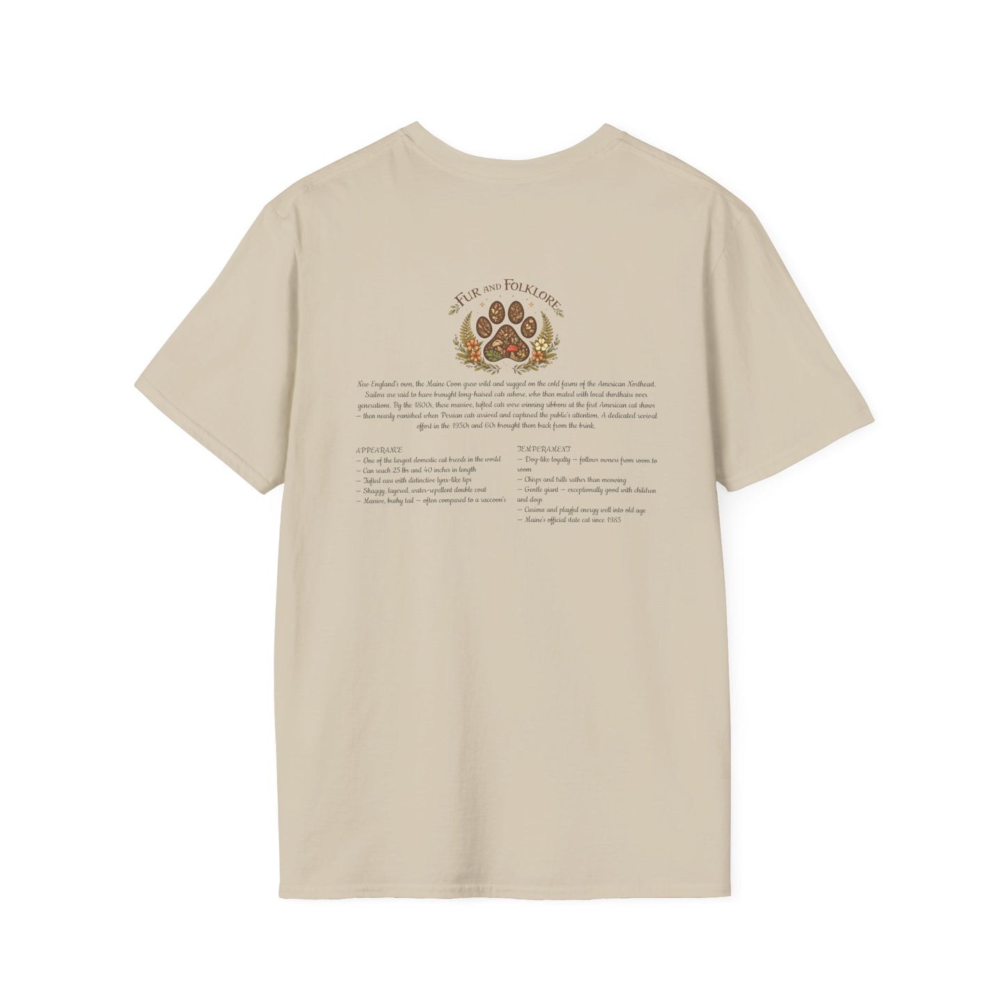 Maine Coon Cat T-Shirt – Detailed Illustration & Paw Print Back Design