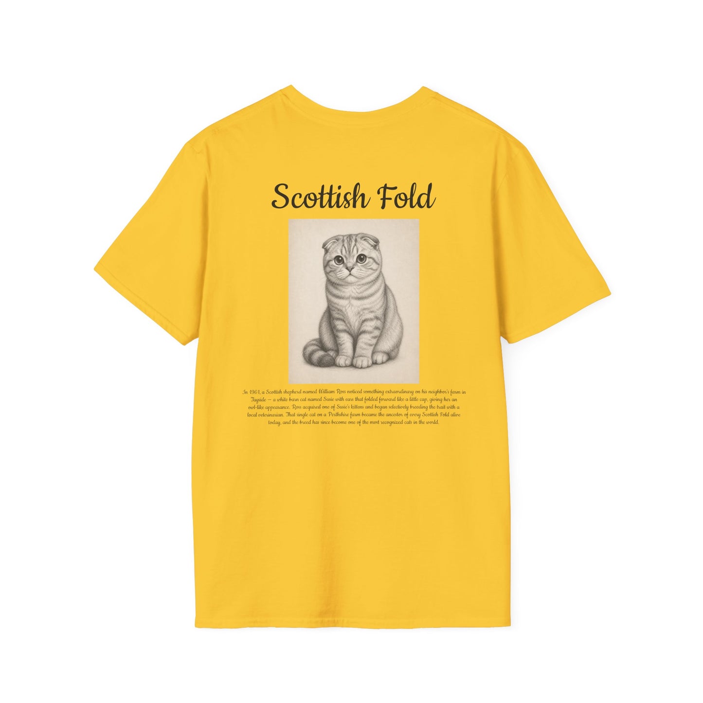 Scottish Fold Cat T-Shirt — Illustrated Breed Portrait Tee