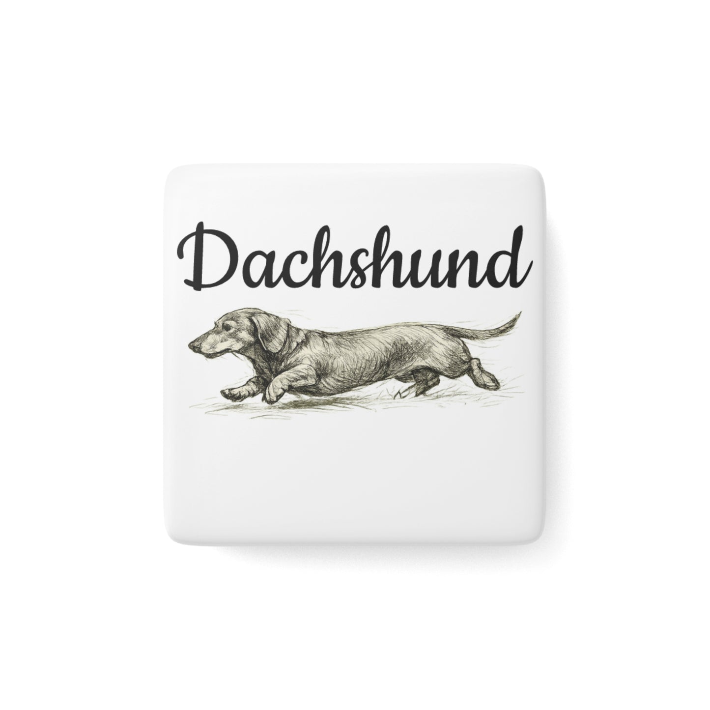 Dachshund Porcelain Square Magnet — Vintage Sketch Dog Fridge Magnet
