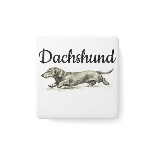 Dachshund Porcelain Square Magnet — Vintage Sketch Dog Fridge Magnet