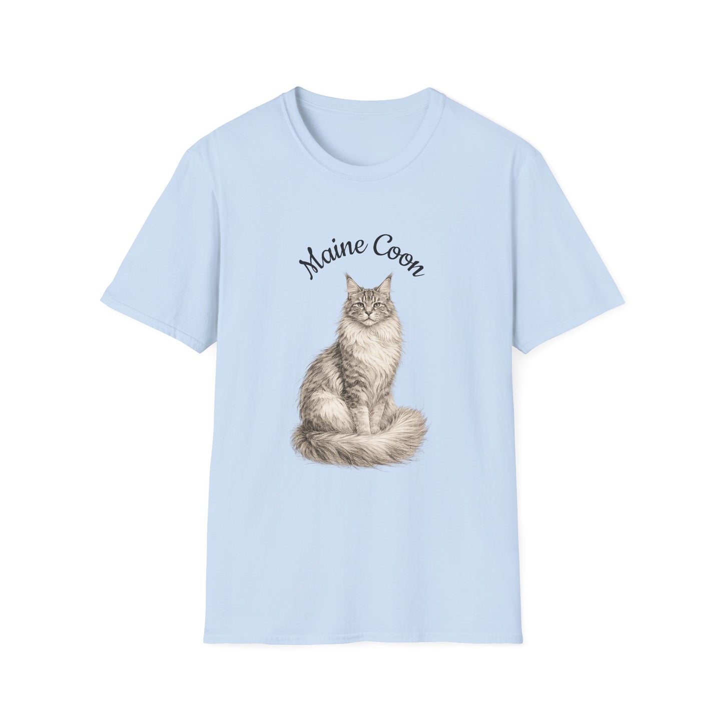 Maine Coon Cat T-Shirt – Detailed Illustration & Paw Print Back Design