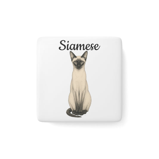 Siamese Cat Porcelain Magnet — Square Cute Cat Fridge Magnet