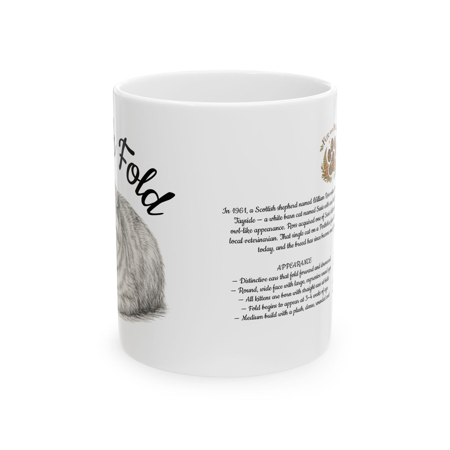 Scottish Fold Cat Ceramic Mug — Cute Cat Breed Illustration & Description (11oz, 15oz)