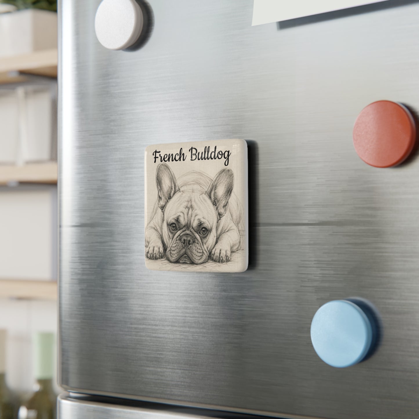 French Bulldog Porcelain Magnet — Square Dog Art Refrigerator Magnet